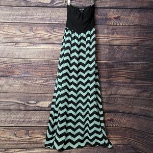 Small Mint Green and Black Chevron Strapless Maxi Dress from Wet Seal